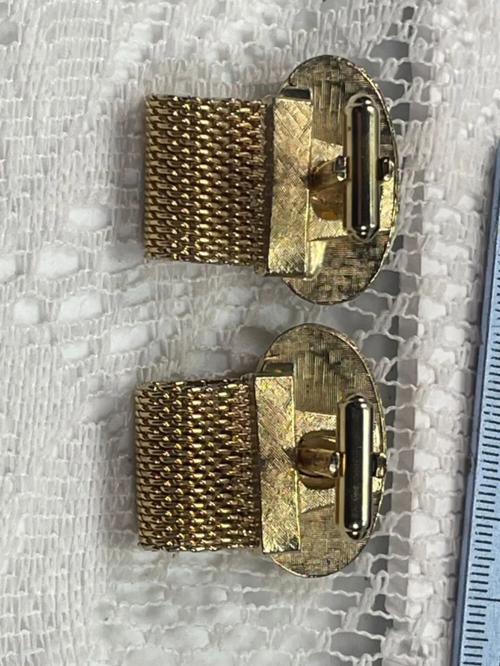 Vintage HICKOK Gold Mesh Wrap Cufflinks Black Green Atomic Glass Cabochon MCM